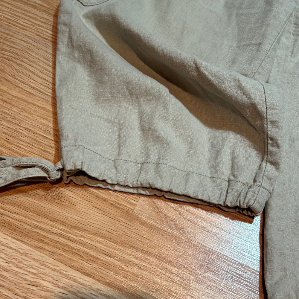 Christopher & Banks Tan Linen Blend Cropped Capri Pants Drawstring Hem Size 10 - Picture 2 of 6